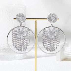 Fashion Snowflake Tassel Exaggerated Large Circular Ring Zircon Earrings Party Banquet Women Ear Accessories Jewelry