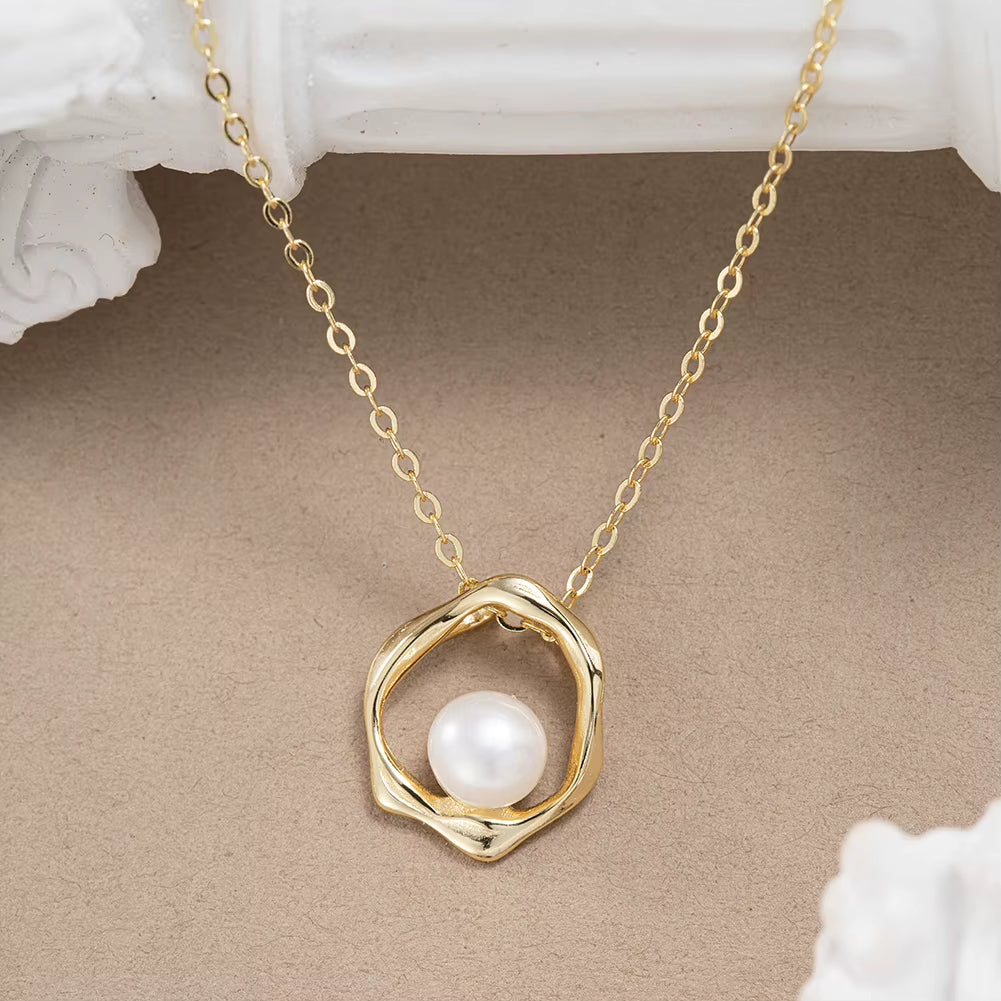KISS MANDY 14K Gold 925 Sterling Silver Pearl Pendant Necklace Freashwater Pearl Choker Chain for Women Fine Jewelry GPN44
