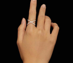 Moissanite Criss Cross Wedding Band for Women, D Color VVS1 Moissanite Stackable X Promise Ring Wedding Fine Jewelry
