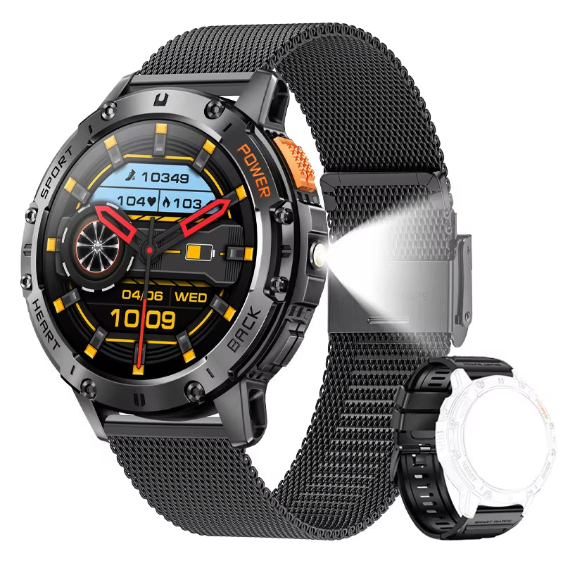 For Huawei Xiaomi New AMOLED Smart Watch Men with Flashlight Sports Waterproof Fitness Tracker Bluetooth Call Smartwatch Man+Box