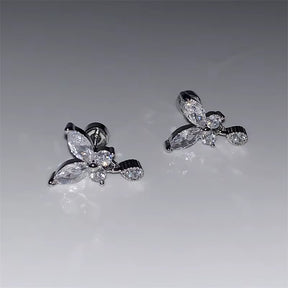 Shiny Hollow Silver Color Rhinestone Butterfly 316L Stainless Steel Ear Bone Nail Delicate Waterproof Small Earrings for Women