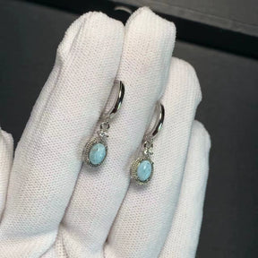 Natural Larimar Hoop Earrings for Women 925 Silver Plated Earrings Simple Fine Jewelry Stone Gemstone Classic Style