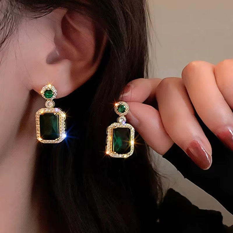 Gold Color Blue Stone Earrings Women Girl Luxury Dangle Ear Rings for Wedding Engagement Party Anniversary Jewelry Gifts KDE254