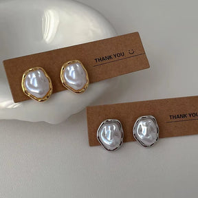 Geometric Irregular round Metal Pearl Earrings for Women 2024 Minimalist Style Personality Earrings Trendy Jewelry Gift