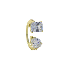 5A Cubic Zirconia CZ Rectangle Tear Drop Stone Sparking Bling Iced Out Open Adjusted Wedding Ring for Women