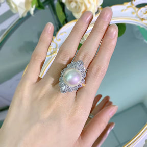 2-In-1 16Mm Pearl Diamond Ring Sets 100% Real 925 Sterling Silver Party Wedding Band Rings for Women Bridal Engagement Jewelry