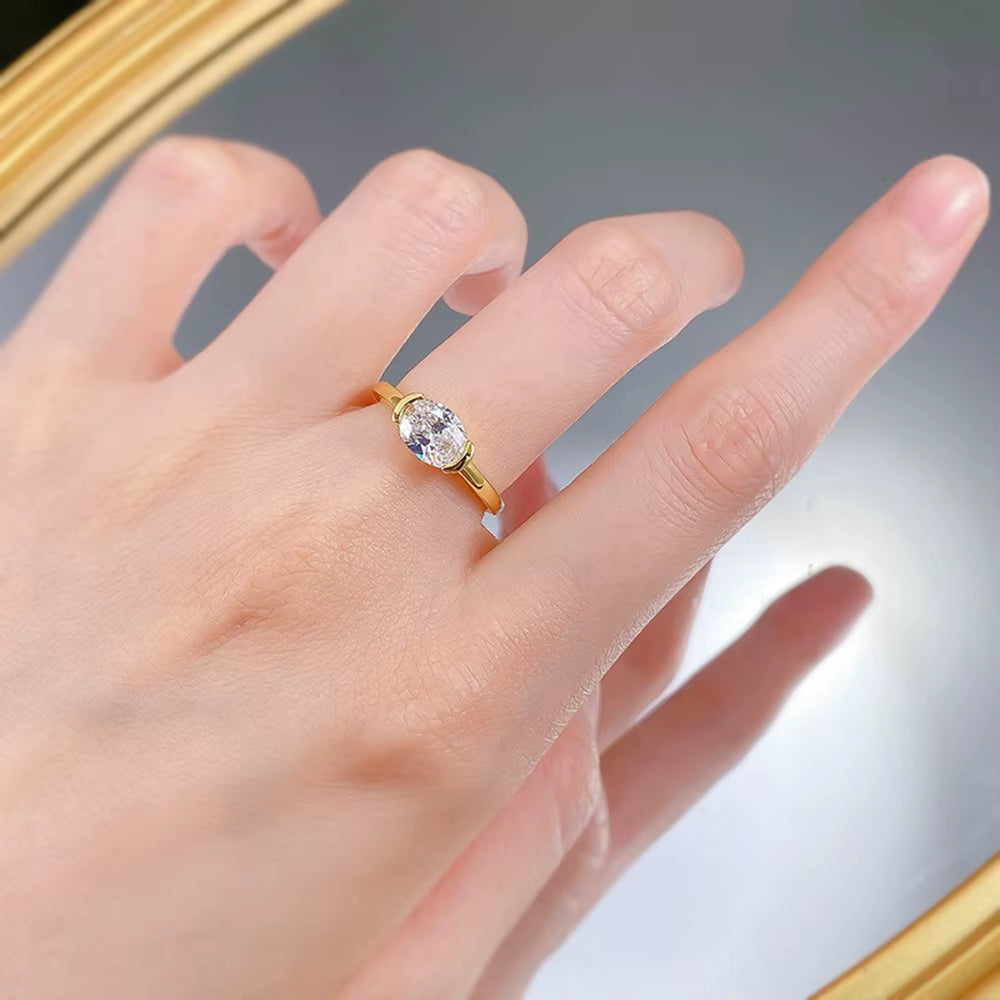 18K Gold Plated 925 Sterling Silver Oval Cut 6*8 MM Lab Sapphire Gemstone Vintage Ring for Women Wedding Party Jewelry