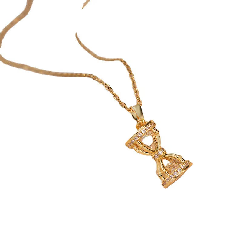 Original Design Crystal Hourglass Pendant Necklace for Women Korea Fashion Gold Color Stainless Steel Zircon Choker Jewelry Gift