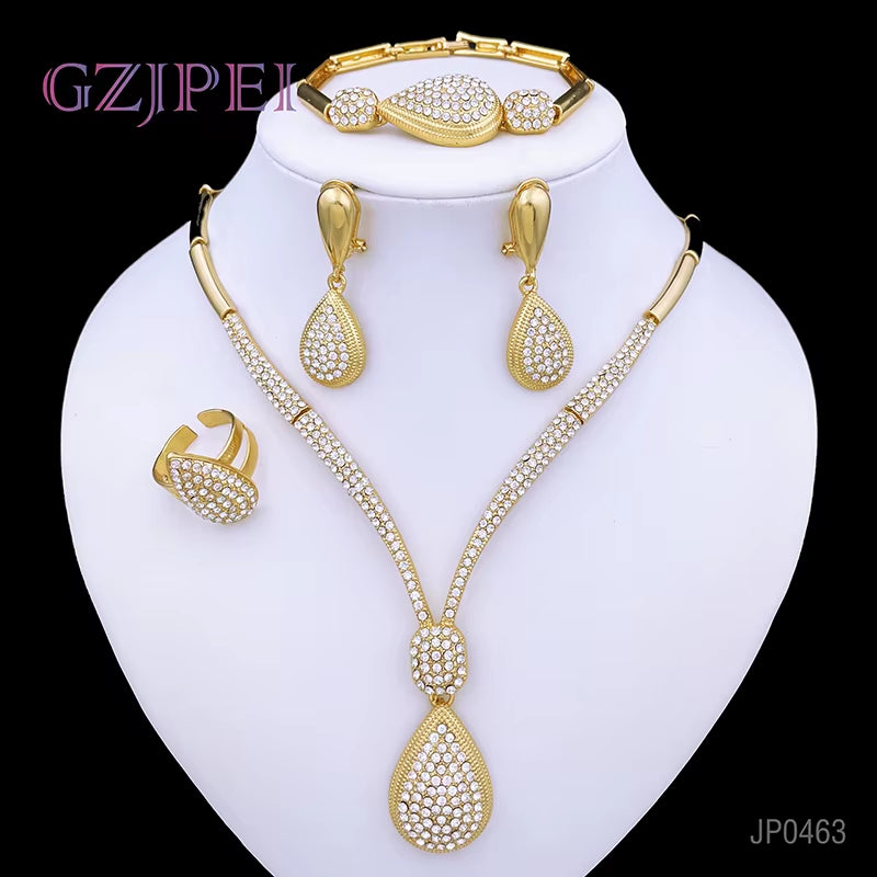 Italian 18K Gold Plated Women Jewelry Set Water Drop Pendant Necklace Earrings Bracelet Ensembles De Bijoux Plaqué or 18 Carats