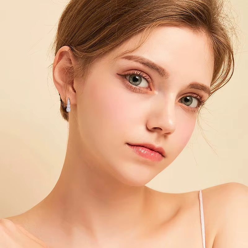 Luxury 1.86Cttw Full Moissanite Diamond Hoop Clip Earrings for Women Original 925 Sterling Silver Jewelry Vintage Earrings