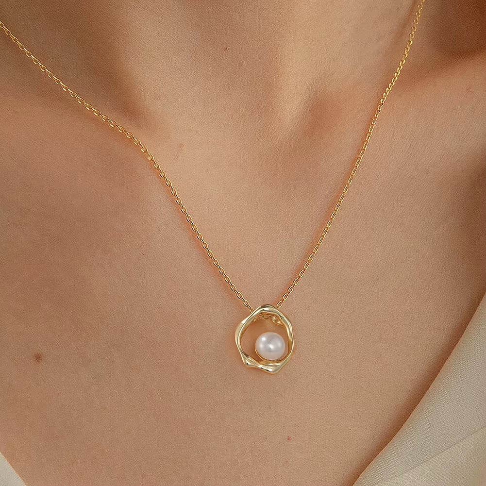 KISS MANDY 14K Gold 925 Sterling Silver Pearl Pendant Necklace Freashwater Pearl Choker Chain for Women Fine Jewelry GPN44