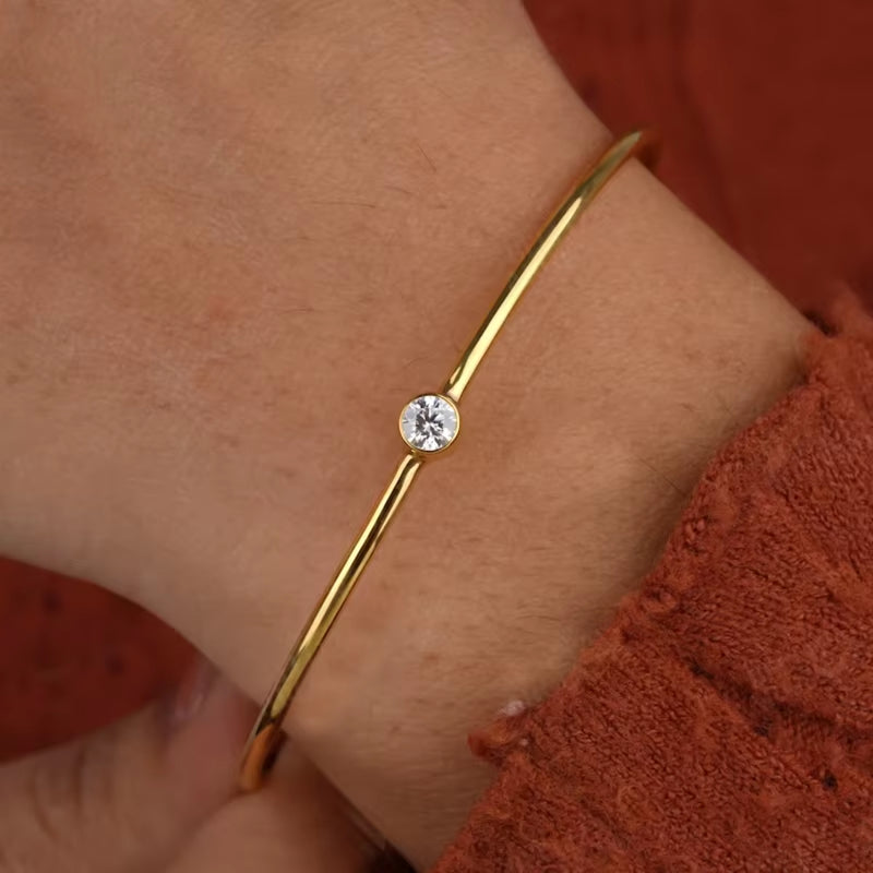 Original and Pure 925 Sterling Silver Cuff Bangle Bezel 5Mm Moissanite Bracelet for Women Simple Hand Chain Luxury Jewelry