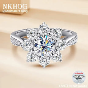 1/2CT Full Moissanite Ring S925 Silver Plated 18K Women Sunflower Engagement Wedding Rings Gifts Fine Jewelry Certificate