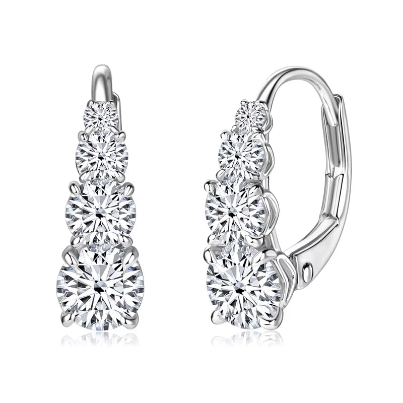 Luxury 1.86Cttw Full Moissanite Diamond Hoop Clip Earrings for Women Original 925 Sterling Silver Jewelry Vintage Earrings