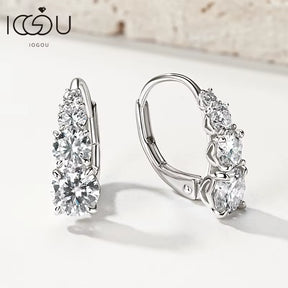 Luxury 1.86Cttw Full Moissanite Diamond Hoop Clip Earrings for Women Original 925 Sterling Silver Jewelry Vintage Earrings