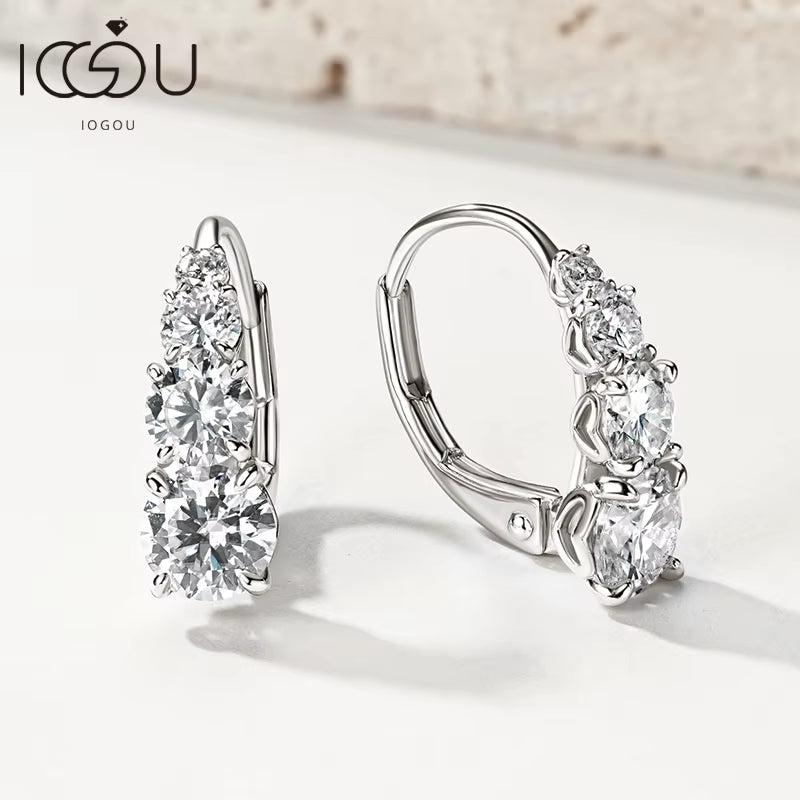 Luxury 1.86Cttw Full Moissanite Diamond Hoop Clip Earrings for Women Original 925 Sterling Silver Jewelry Vintage Earrings