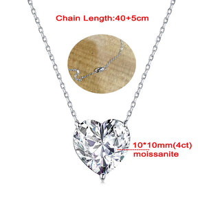 4 Carat Heart Shape Moissanite Pendent Necklace for Women D Color VVS Diamond with Certificate S925 Silver Plated 18K Neck Chain