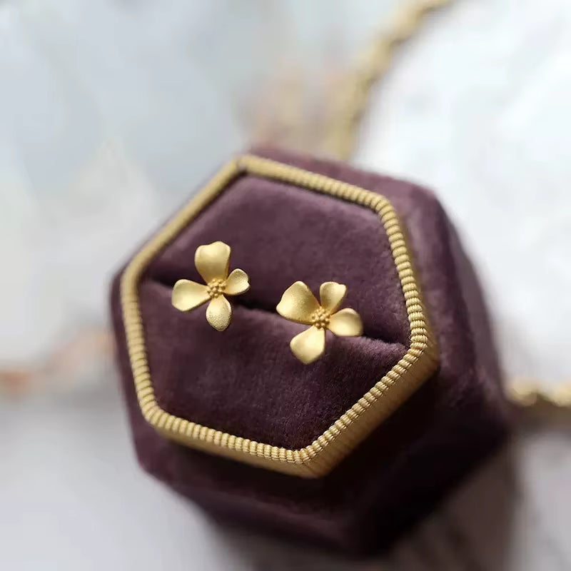 Flower Studs Earings for Women Simple Elegant 2022 Korea Fashion Earings14K Gold Plated Jewelry