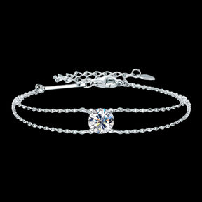 6.5Mm 1Ct Moissanite Bracelet 925 Sterling Silver Certified Double Chain Bracelets for Women Charm Wedding Jewelry Gift