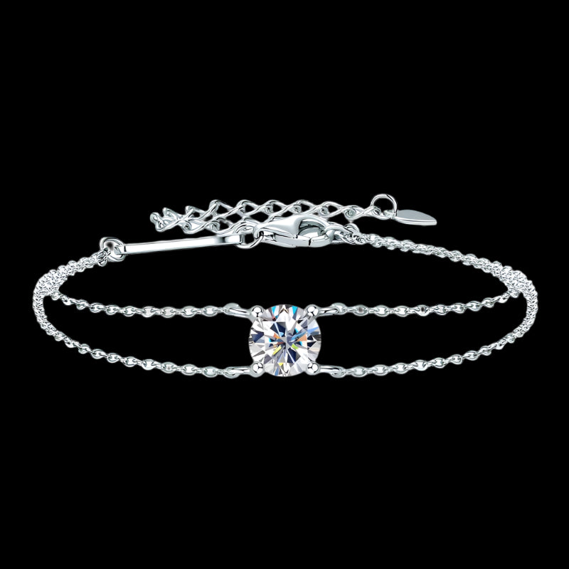 6.5Mm 1Ct Moissanite Bracelet 925 Sterling Silver Certified Double Chain Bracelets for Women Charm Wedding Jewelry Gift