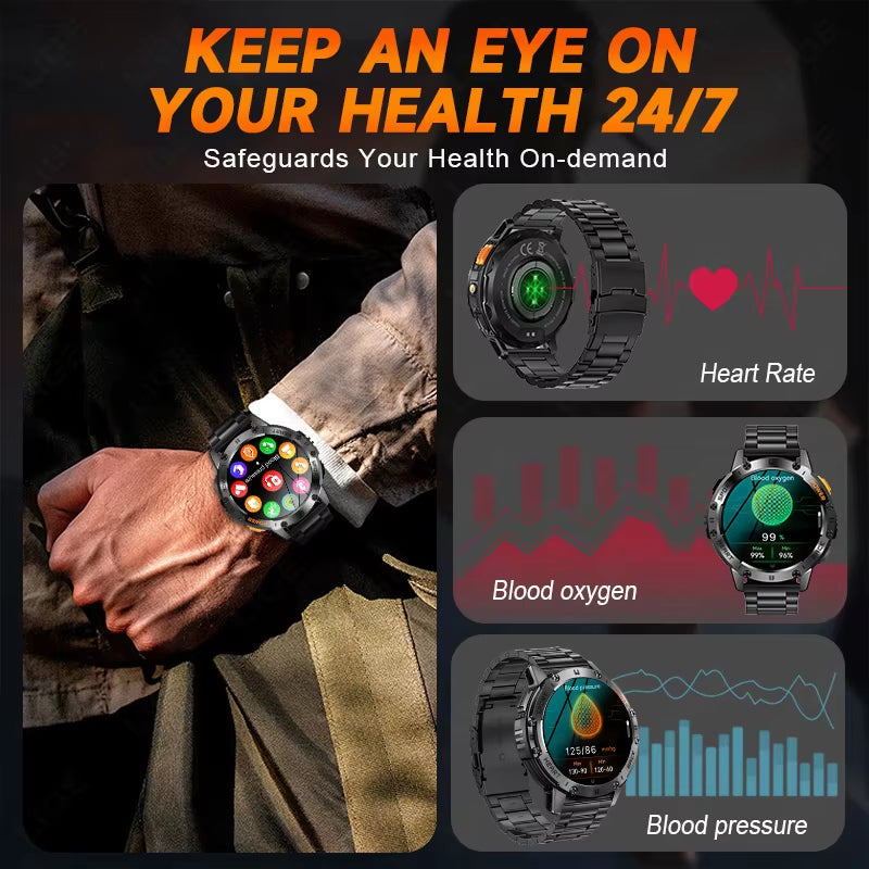 For Huawei Xiaomi New AMOLED Smart Watch Men with Flashlight Sports Waterproof Fitness Tracker Bluetooth Call Smartwatch Man+Box