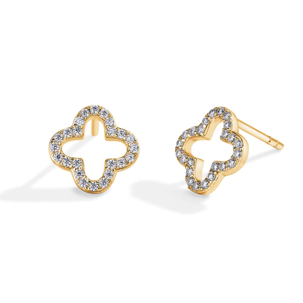 MINTYBOX S925 Sterling Silver Moissanite Diamond Stud Earrings for Women Clover 18K White Gold Plated Flower Wedding Fine Jewelr