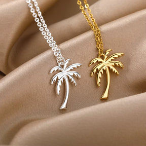 Coconut Palm Tree Necklace for Women Dainty Stainless Steel Gold Color Necklace Hawaiian Jewelry Summer Ocean Beach Accessories